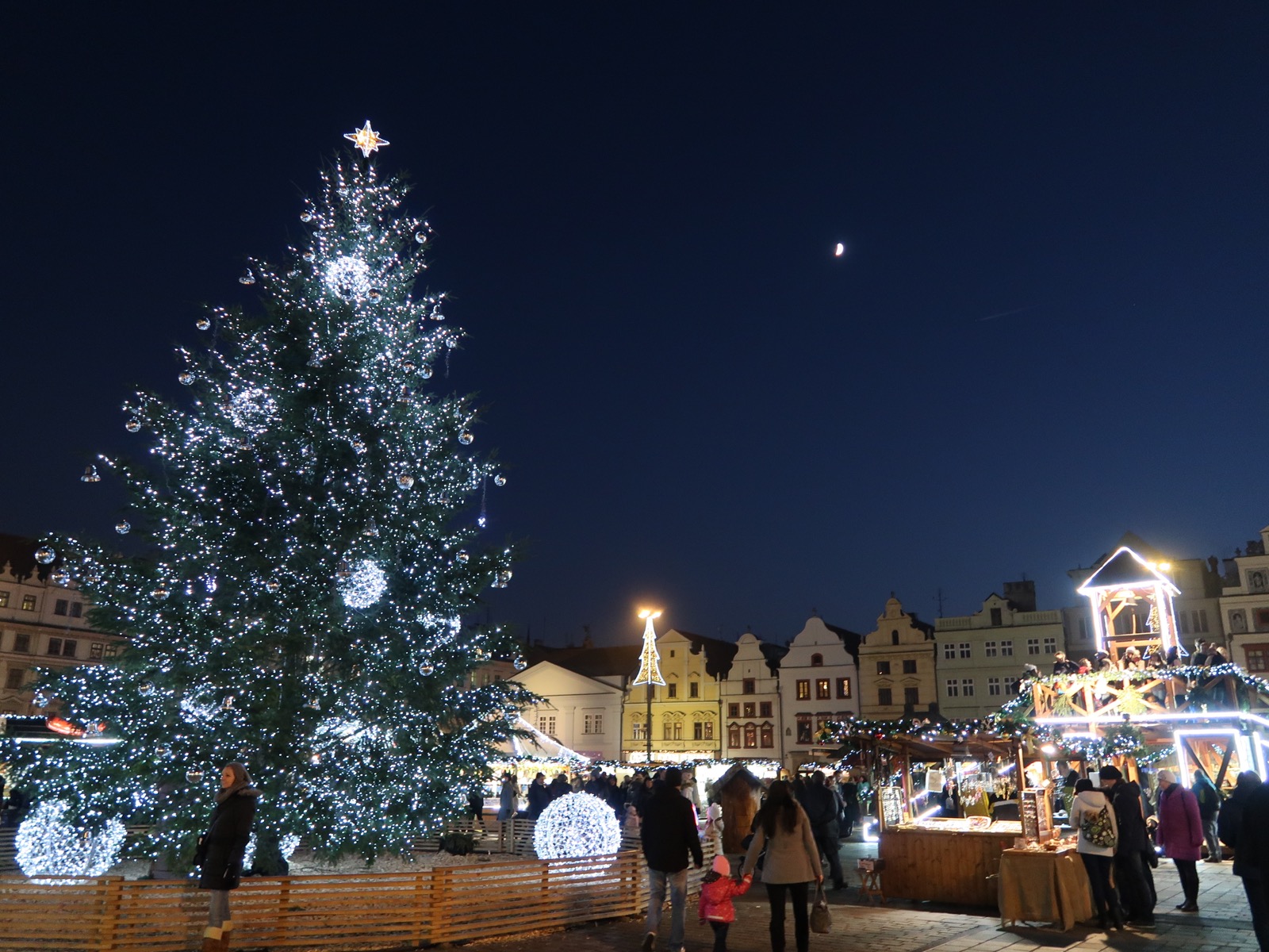 月とクリスマスツリー