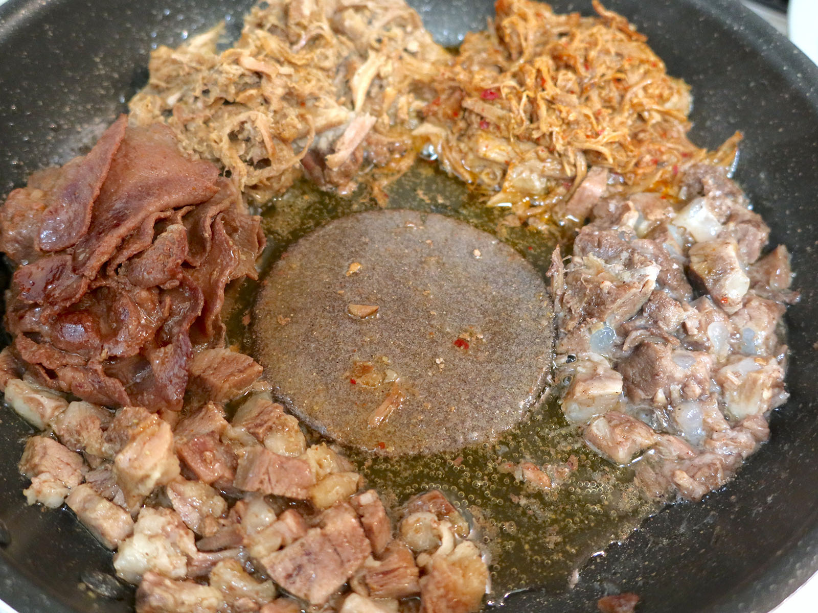 真ん中で脂に浸す