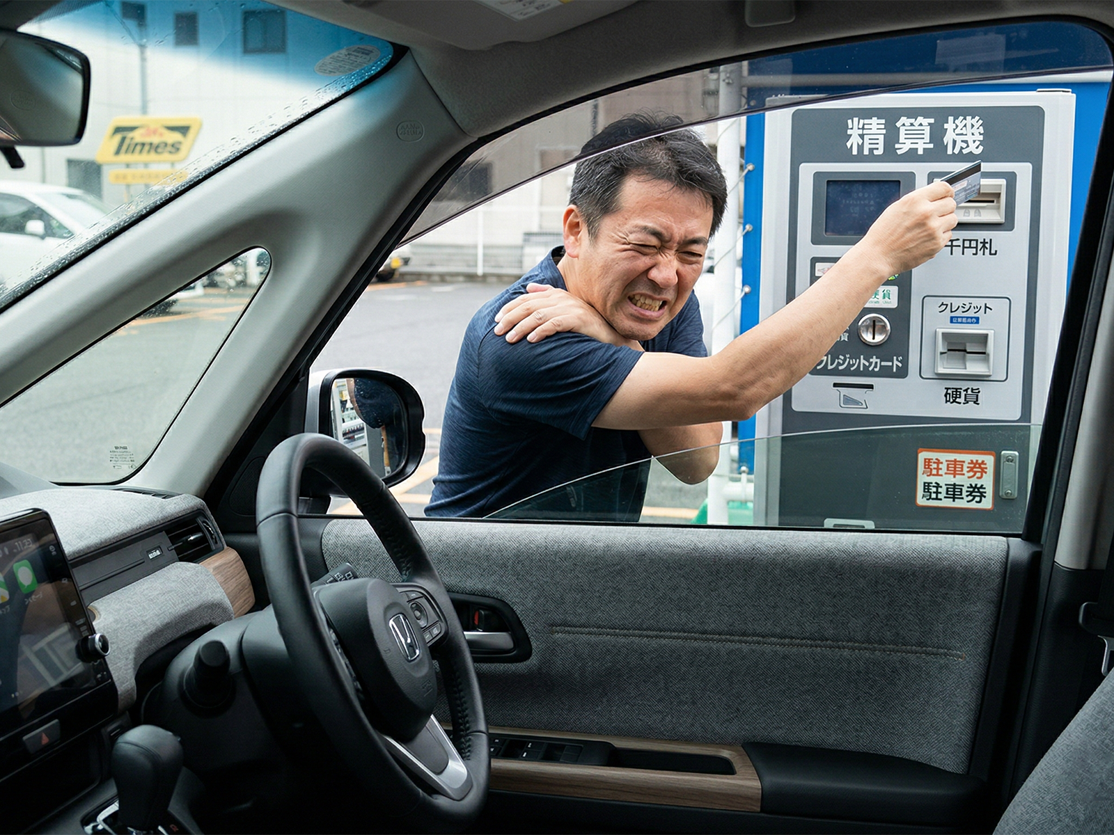 まさかコインパーキングで悶絶！ 五十肩のリハビリしてます。